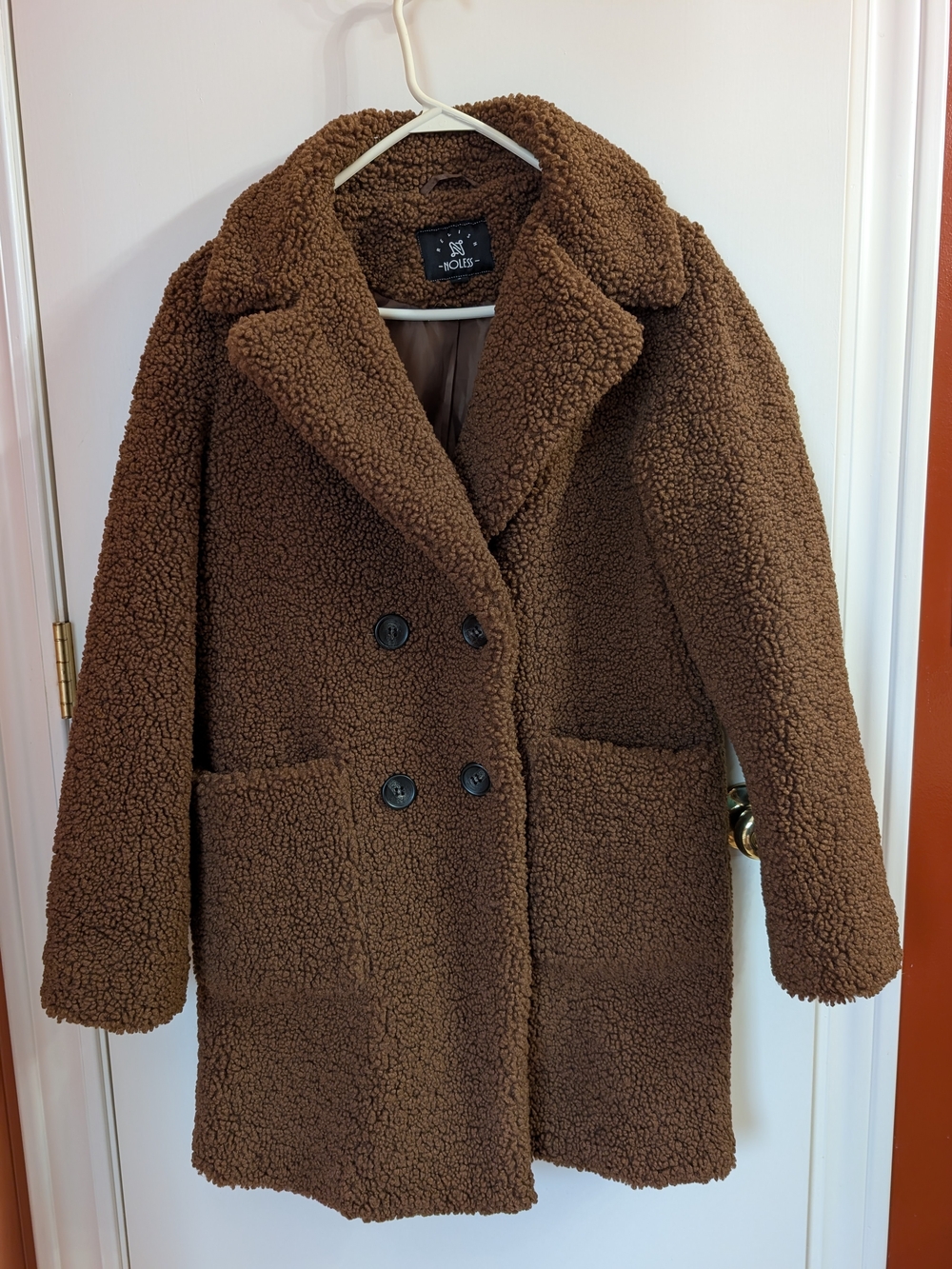 Relished Chocolate Brown Teddy Coat with Double-Breasted Front